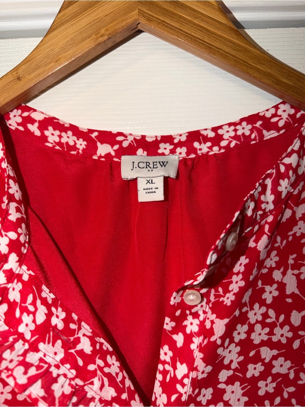 J. Crew Red Floral V-Neck Blouse. EUC - Picture 3 of 6